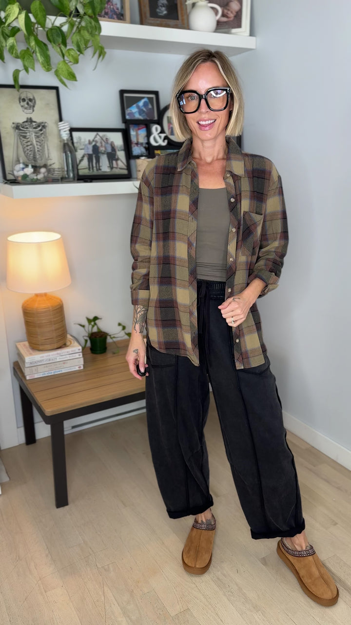 Bramblewood Plaid Flannel Shirt- KHAKI