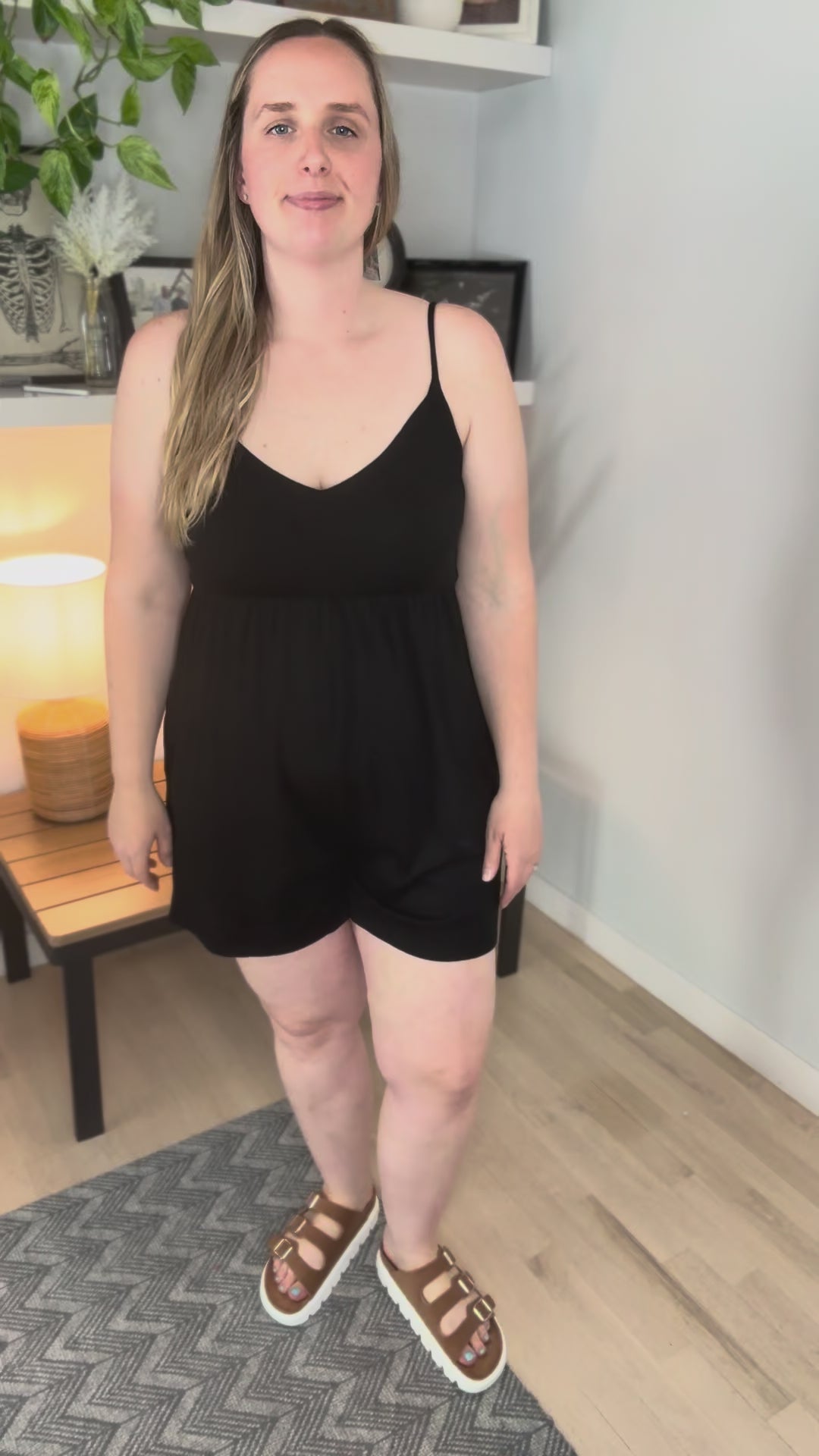 Arianna Ribbed Knit Babydoll Romper- BLACK