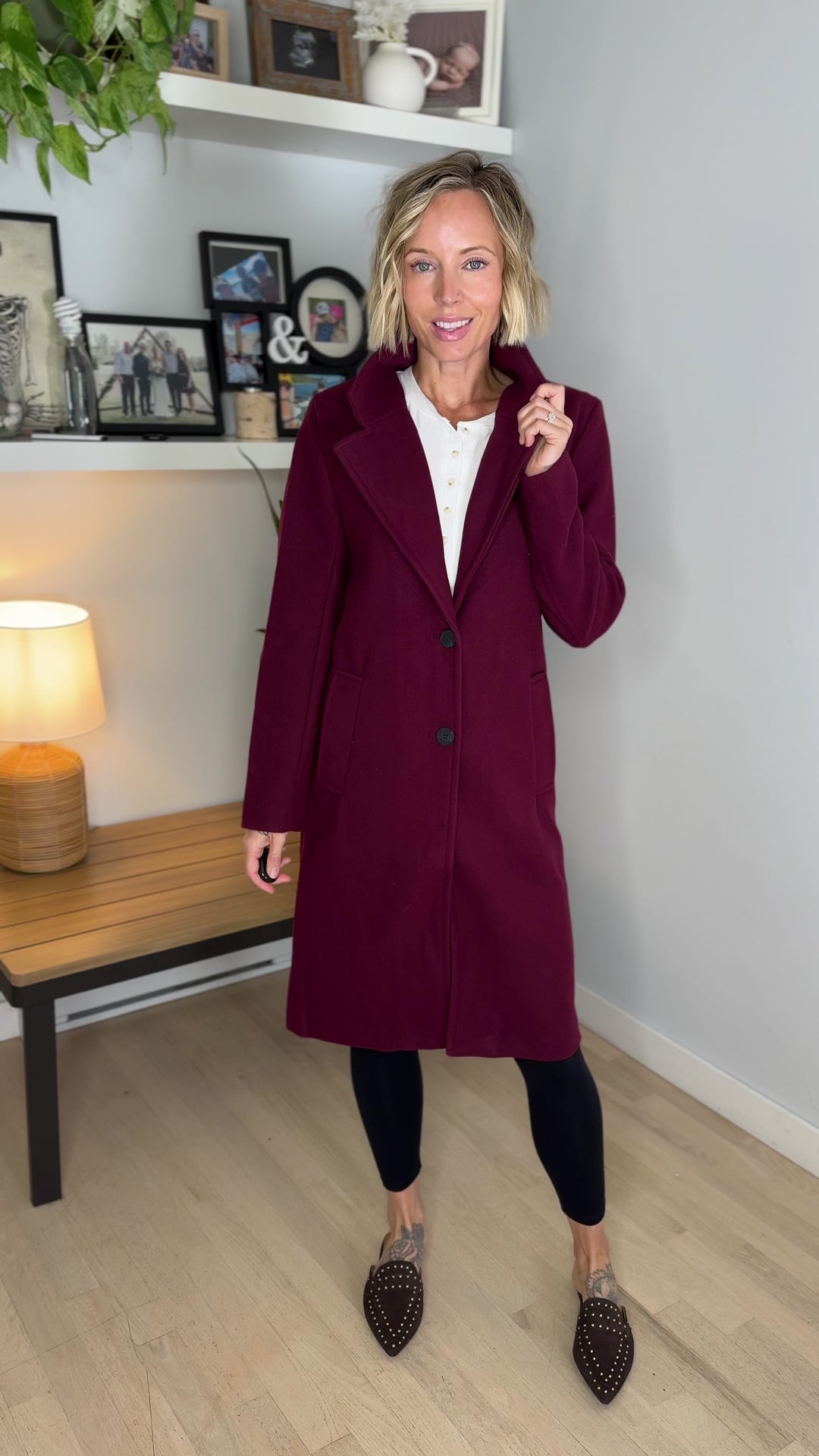 Burwood Collared Coat- BURGUNDY