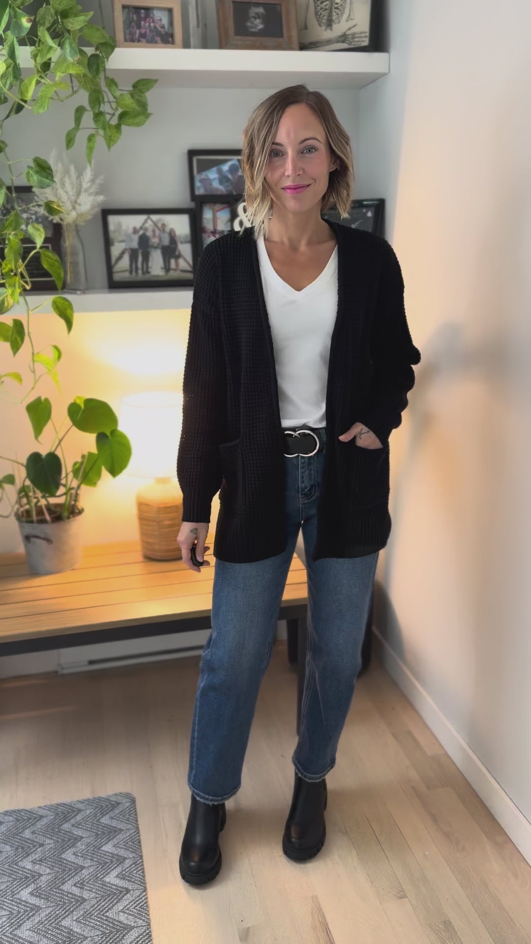 Marley Waffle Cardigan- BLACK