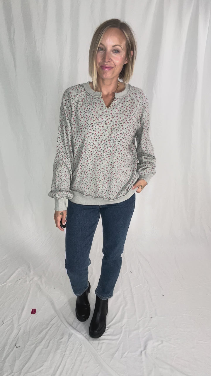 Chiara Ditsy Floral Pullover- HTHR GREY