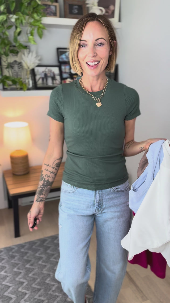 Mono B Melanie Ribbed Built In Bra Tee- SILKY PINE