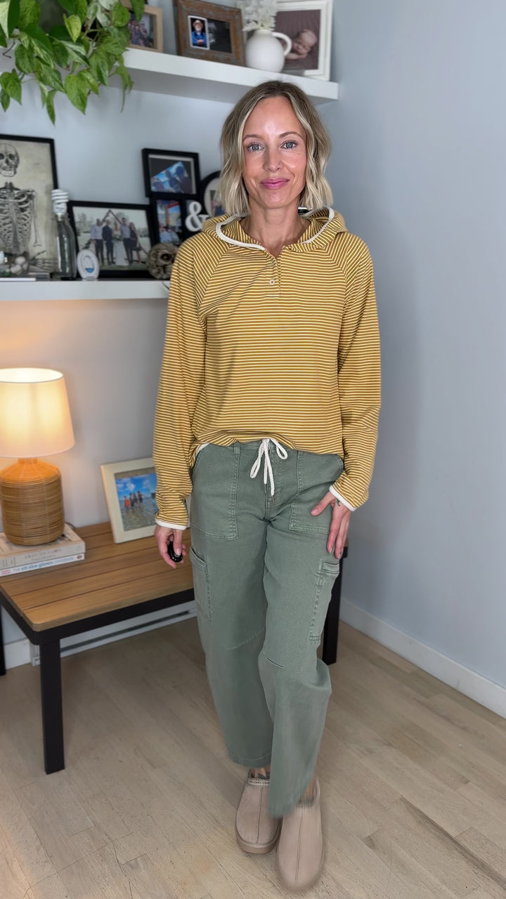 Aster Microfleece Hooded Henley Pullover- MUSTARD