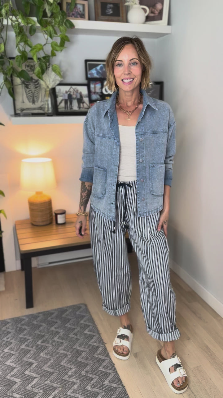 Genevieve Washed Cotton Twill Jacket- DENIM