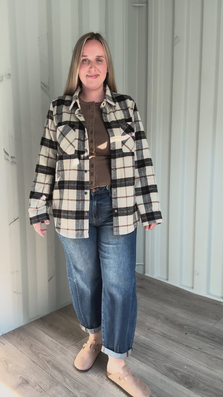 Aldo Brushed Plaid Shacket- IVORY/BLACK