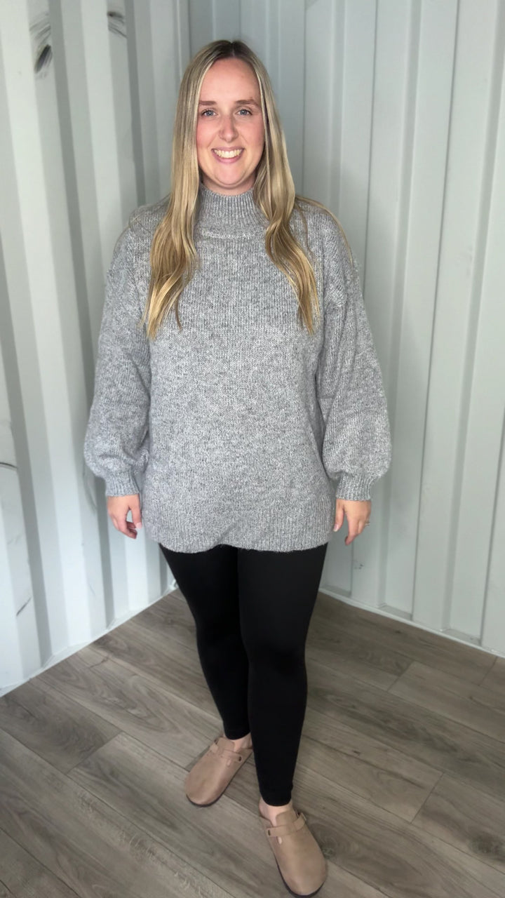 Forage Mockneck Oversized Sweater- HEATHER GREY