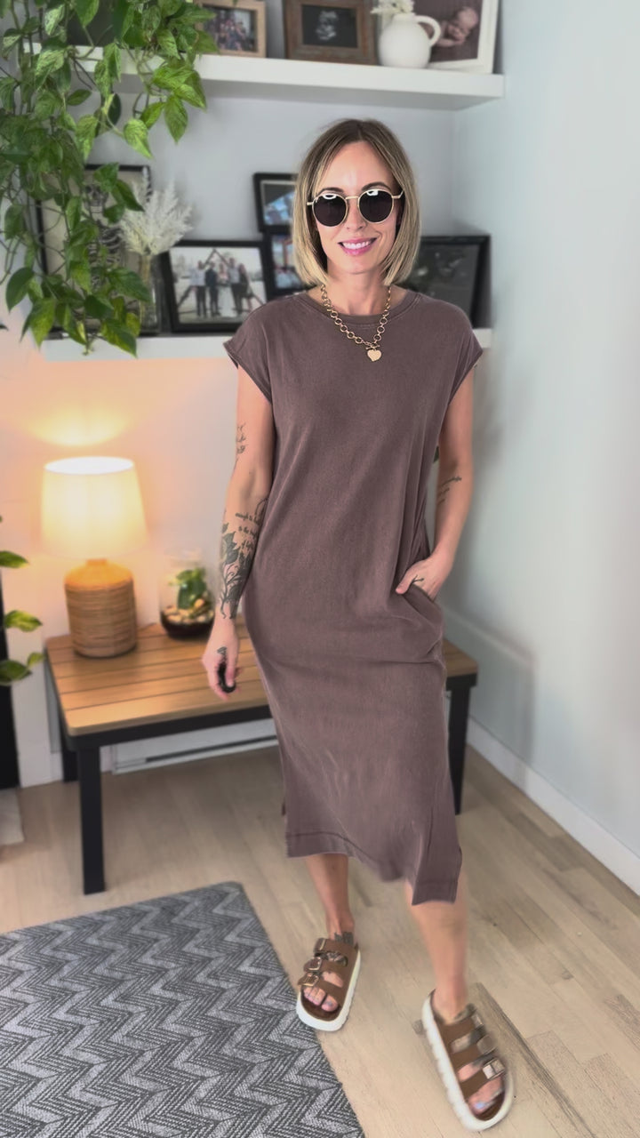 Coasta Washed Cotton Midi Dress- CHOCOLATE