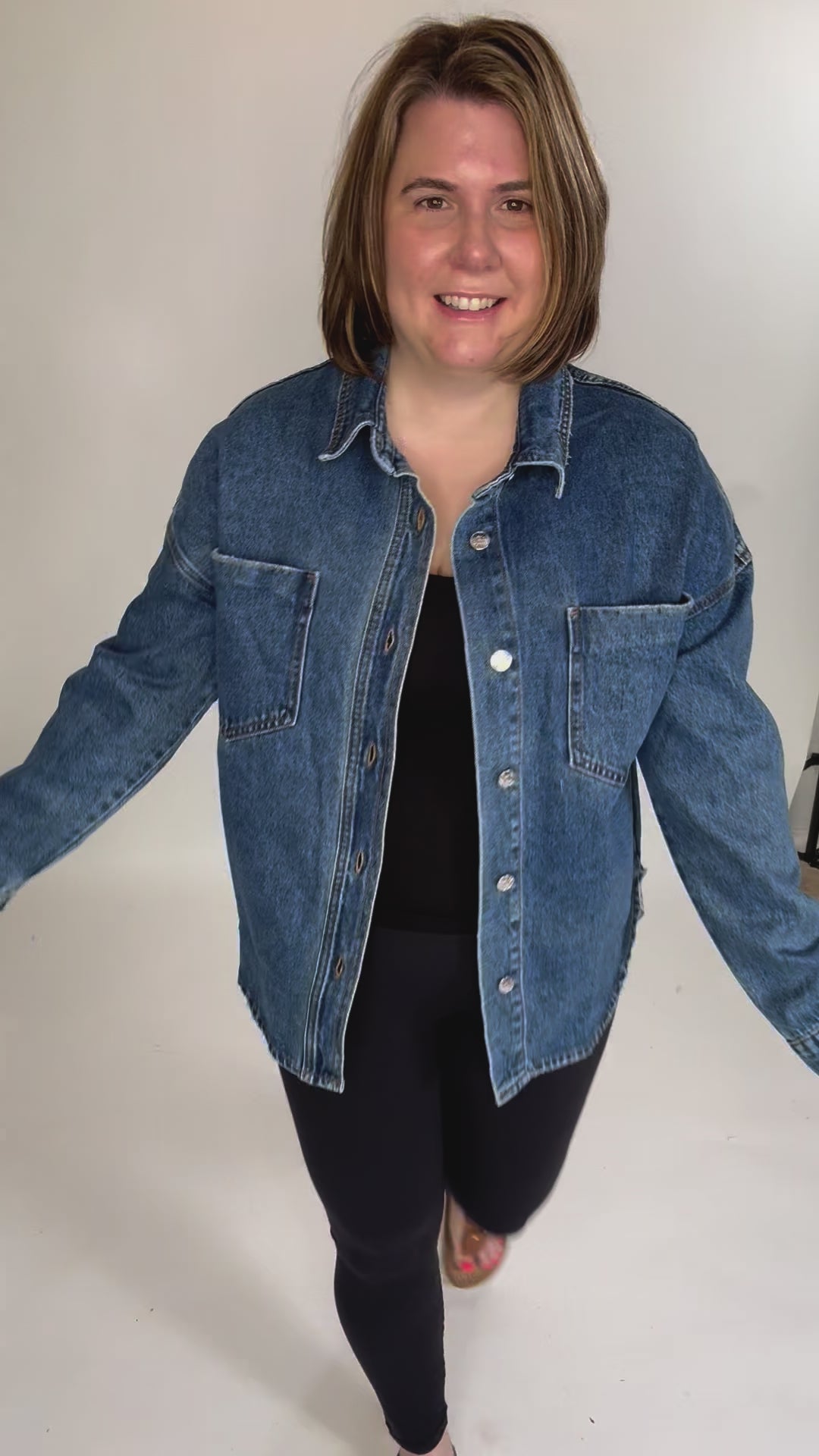 Elara Button Down Denim Jacket- DARK WASH-FINAL SALE