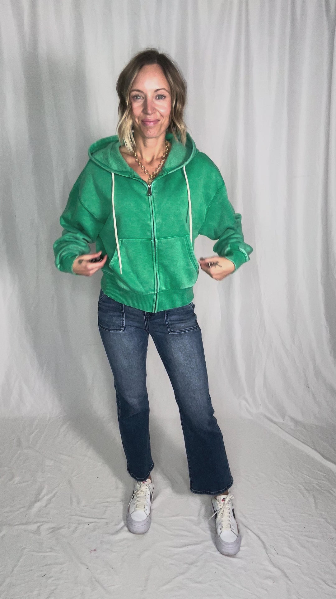 Muse Acid Wash Fleece Zip Up Hoodie- GREEN