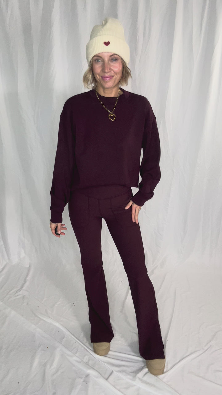 Only The Best Ribbed Flare Legging- DARK CHERRY
