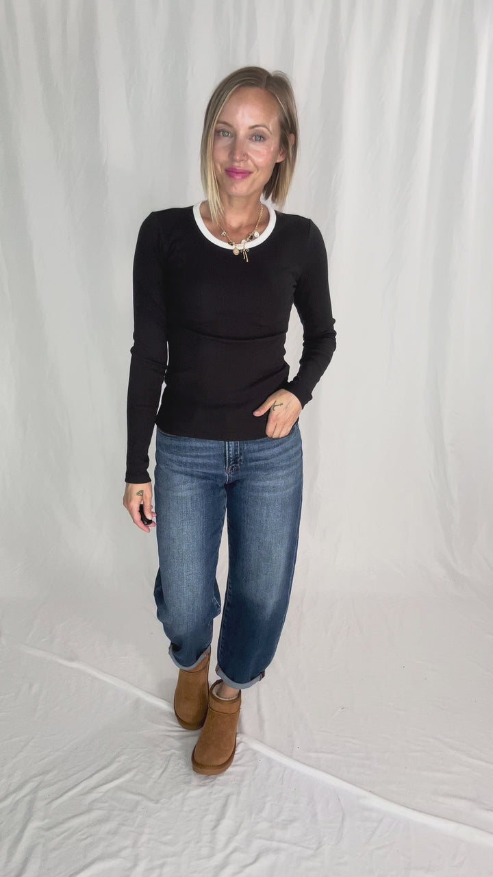 ONLY Organic Cotton Ribbed Maye Long Sleeve- BLACK/WHITE