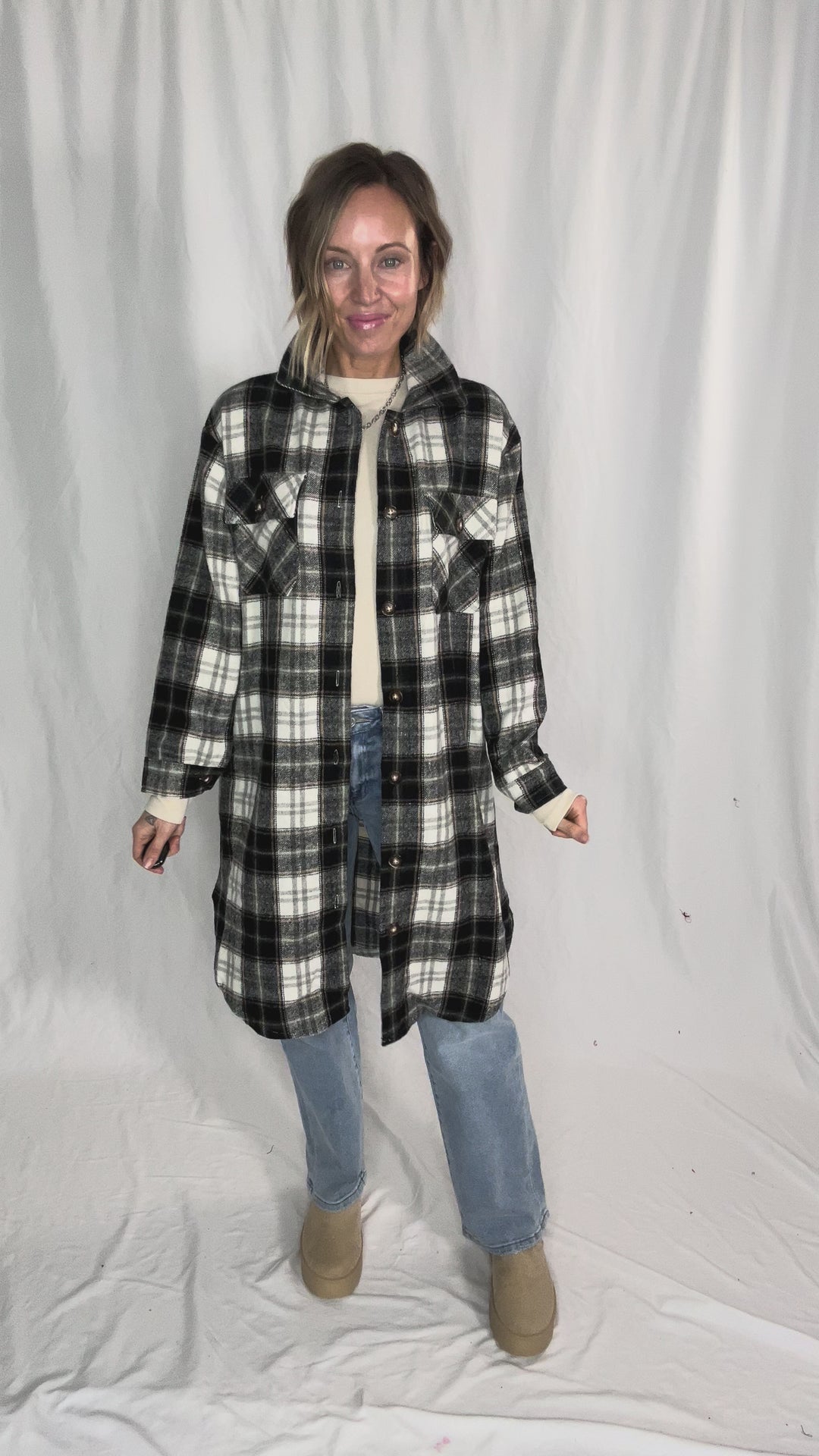 Out West Plaid Flannel Shacket- BLACK MUTLI