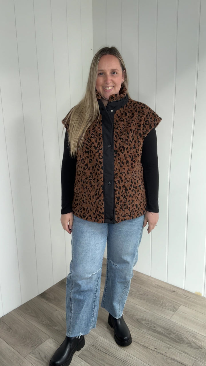 Fierce Fleece Vest- BROWN & BLACK LEOPARD