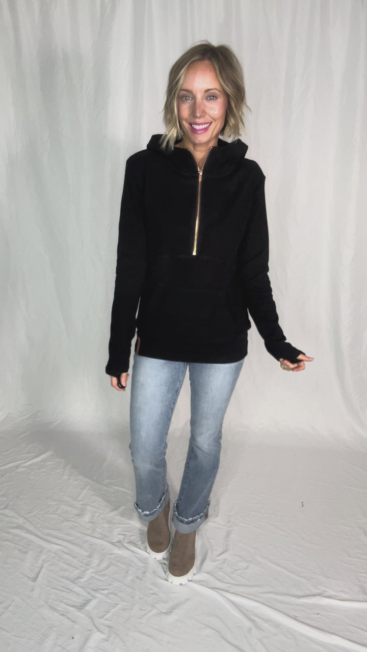 AMPERSAND AVENUE 1/2 Zip Hoodie- MIDNIGHT ROSE
