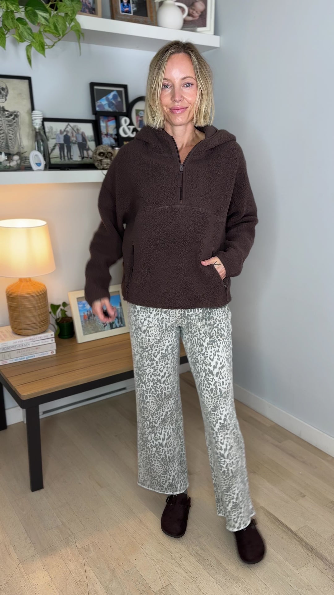 Willa 1/2 Zip Fleece Hoodie Pullover- ESPRESSO