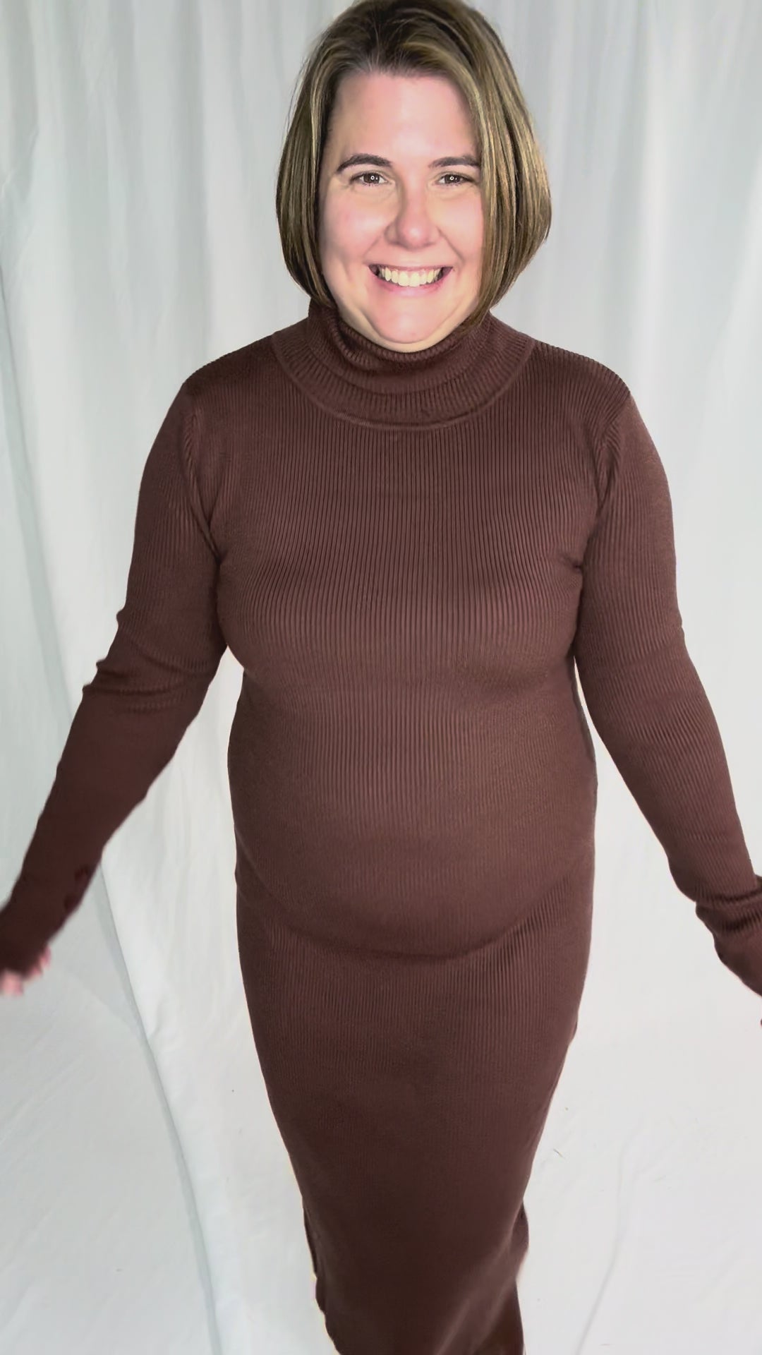 Trudee Turtleneck Midi Dress- BROWN