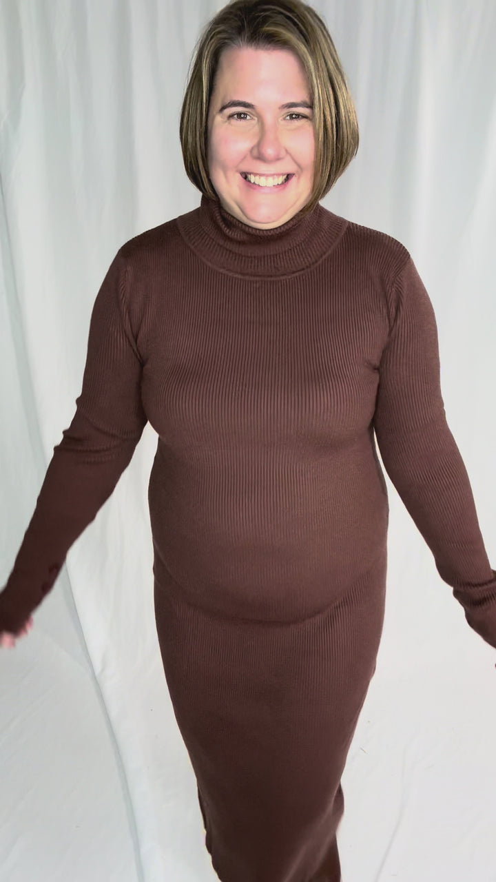 Trudee Turtleneck Midi Dress- BROWN