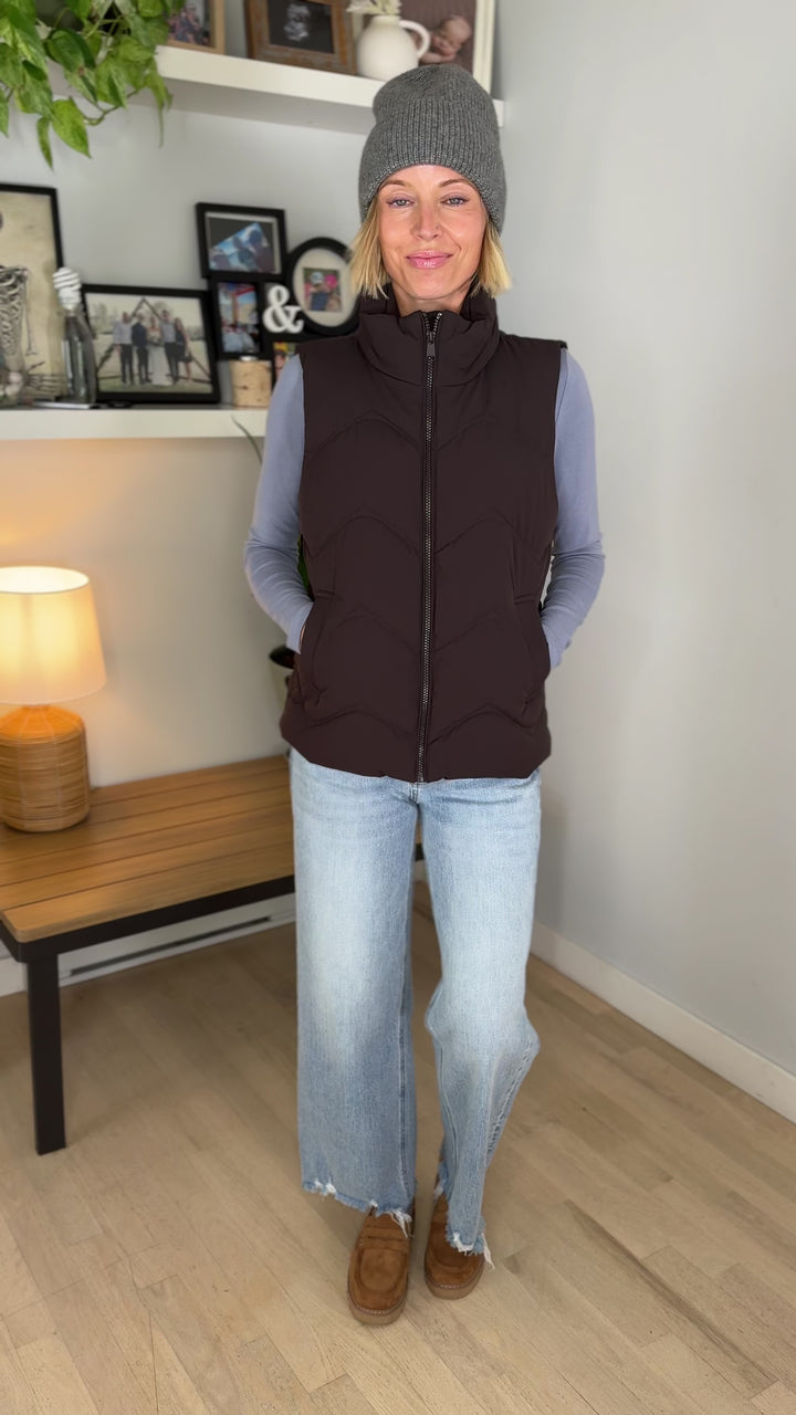 ONLY Power Puffer Vest- CHOCOLATE TORTE