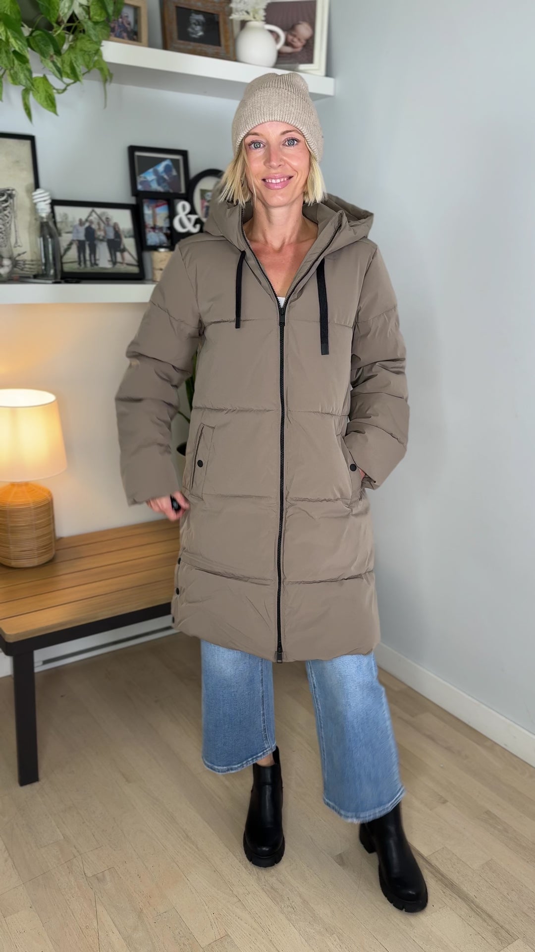 ONLY Blair Long Hooded Puffer Jacket- WALNUT