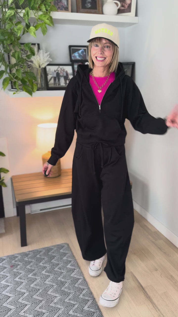 Huxlee Cotton Blend 1/2 Zip- BLACK