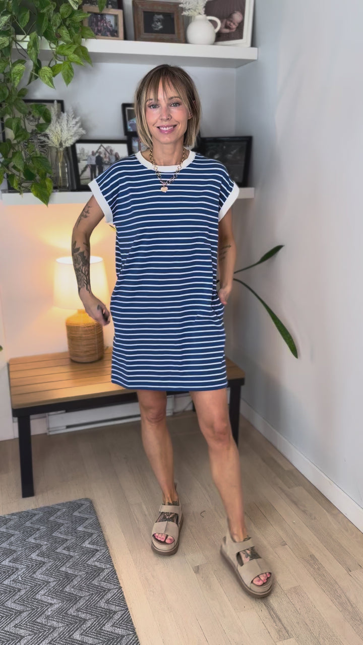 Helen Stretch Cotton T-shirt Dress- LIGHT NAVY