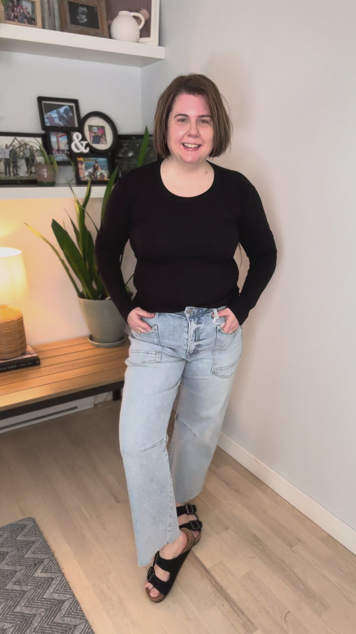 Mono B Linley Micro Ribbed Long Sleeve- BLACK