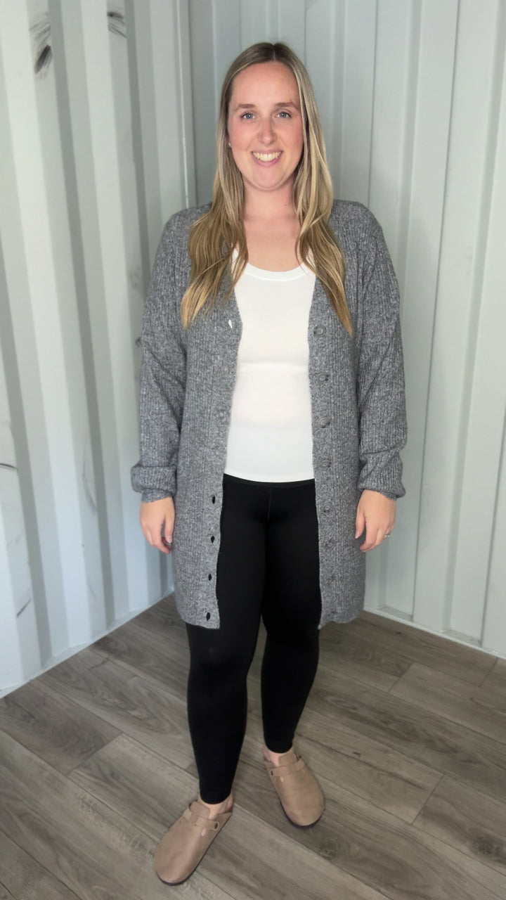 VERO MODA Karla V-neck Button Long Line Cardigan- MEDIUM GREY