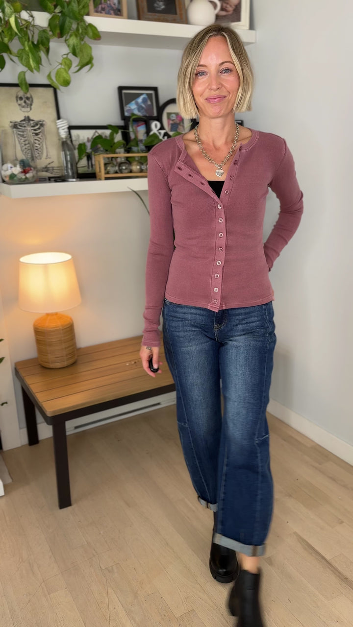 Dottie Button Front Long Sleeve- MAUVE