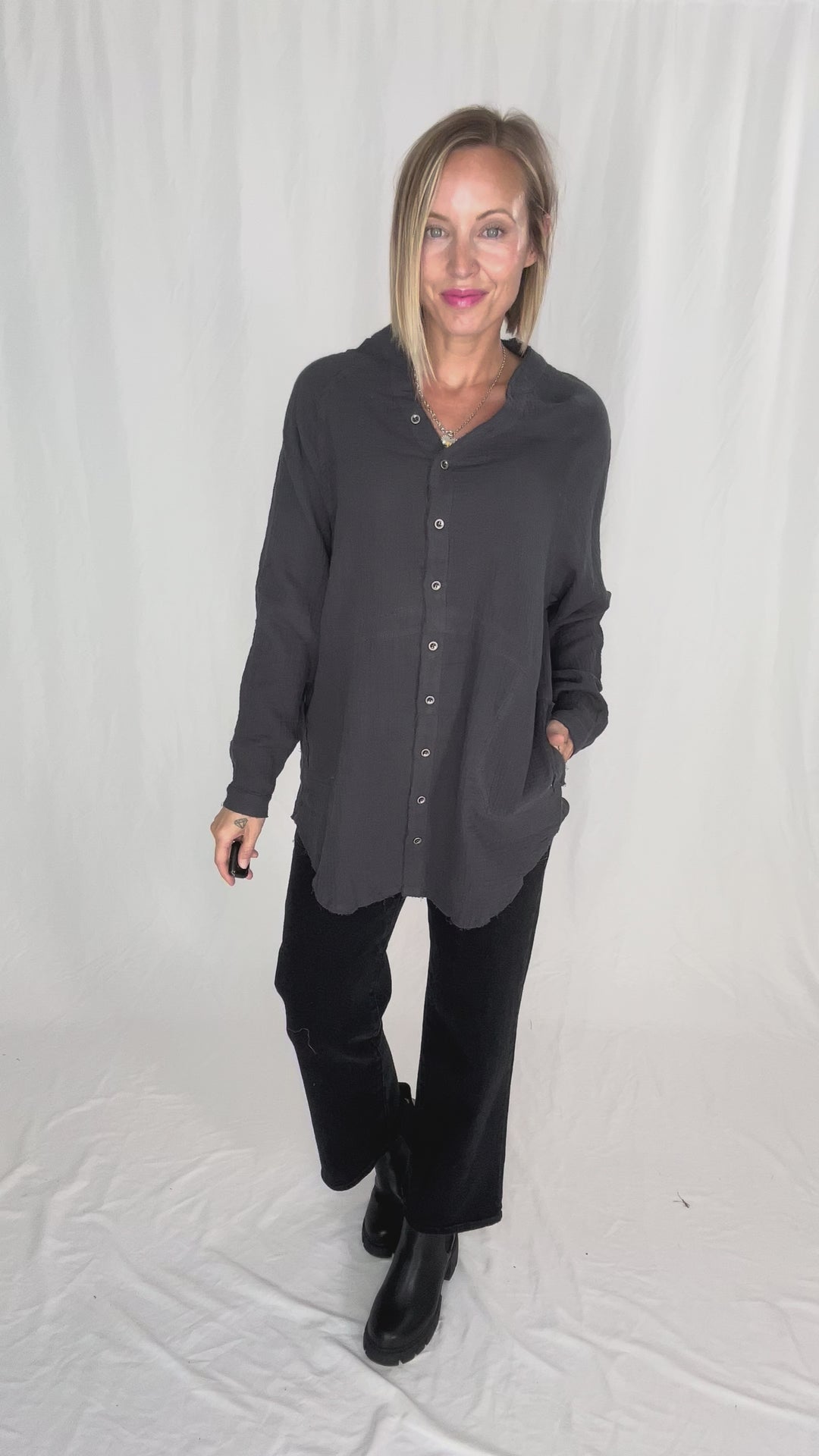 Harvest Haze Cotton Tunic- SMOKEY BLACK