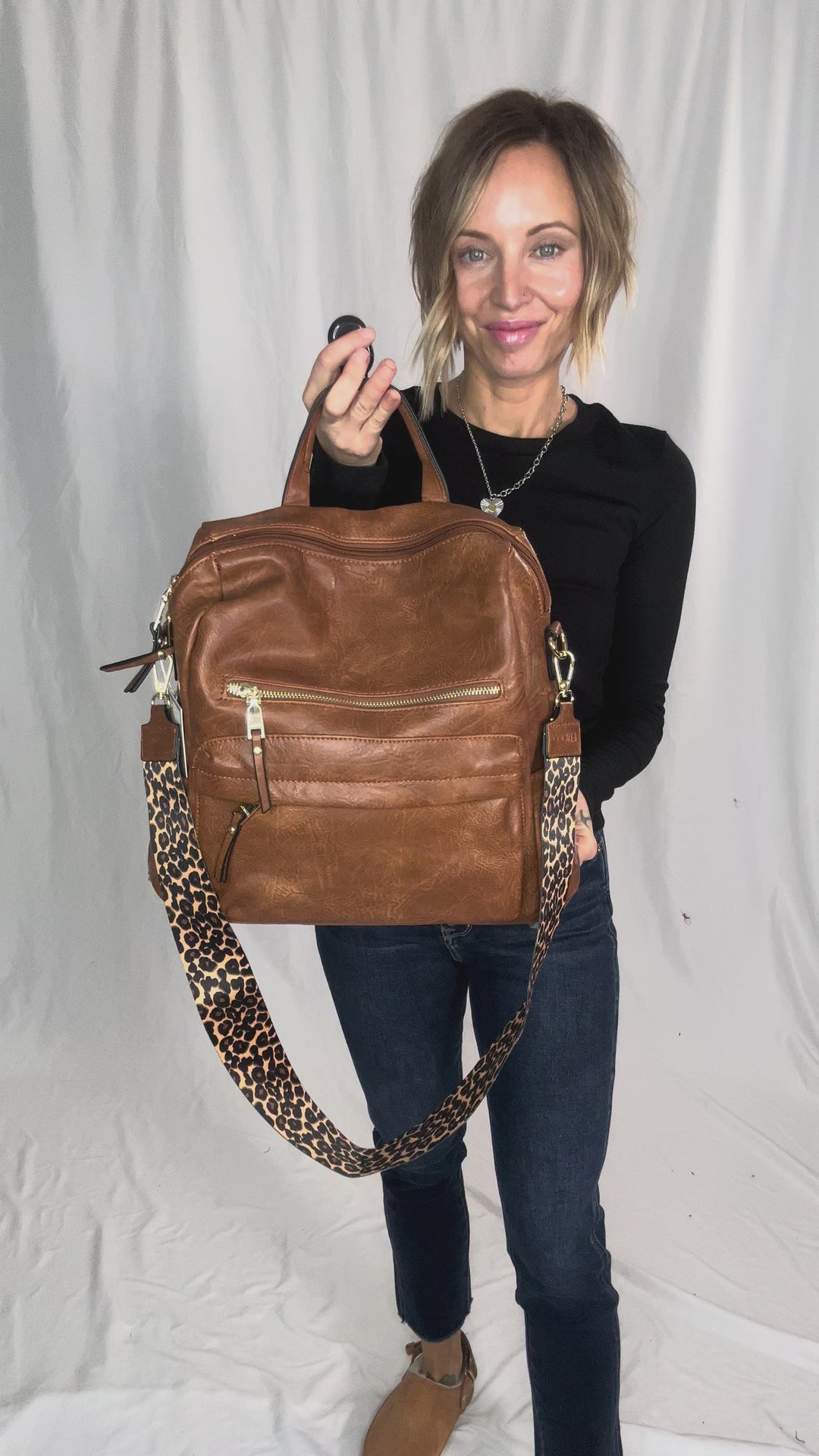 Amelia Convertible Backpack- BLACK