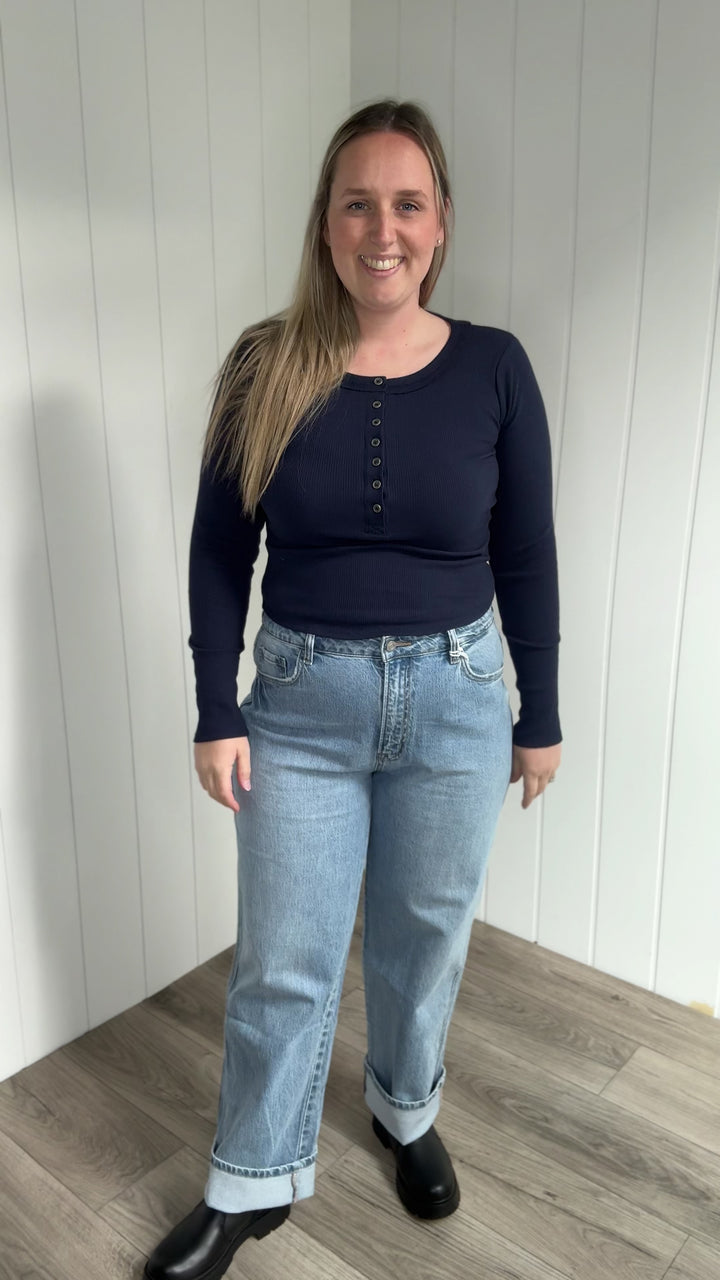 Vervet Ally High Rise Cuffed Baggy Jean- LIGHT WASH