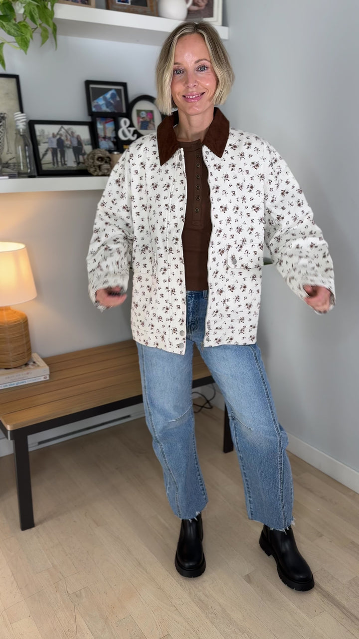 Alex Floral Corduroy Denim Jacket- IVORY/MULTI