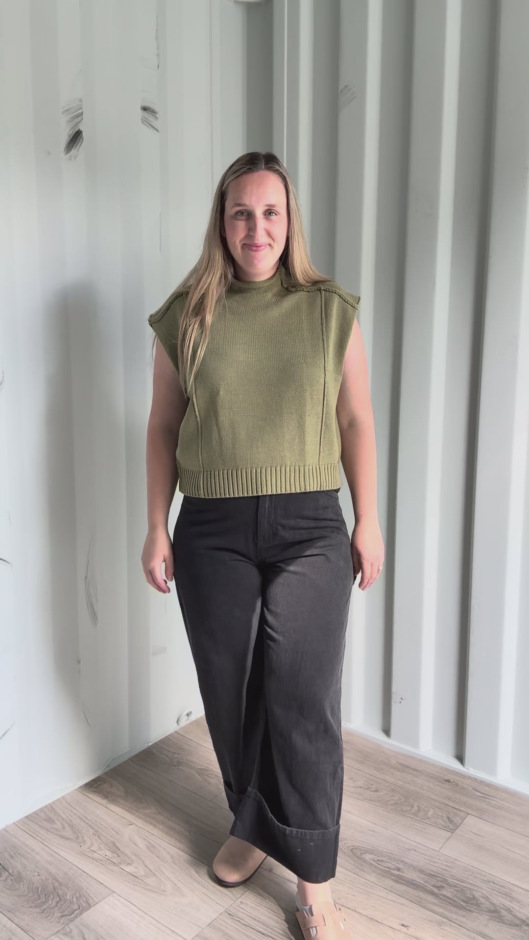 Maben Exposed Seam Mock Neck Sweater Top- DRY HERB