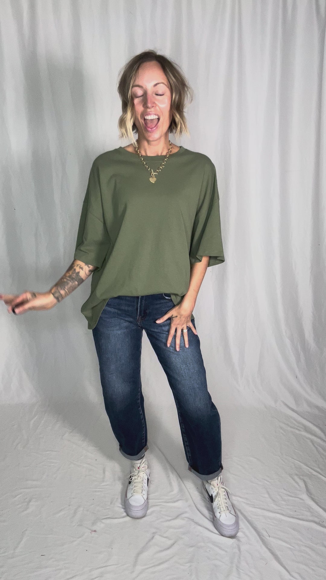 Lila Oversized Cotton Tunic Tee- LIGHT OLIVE