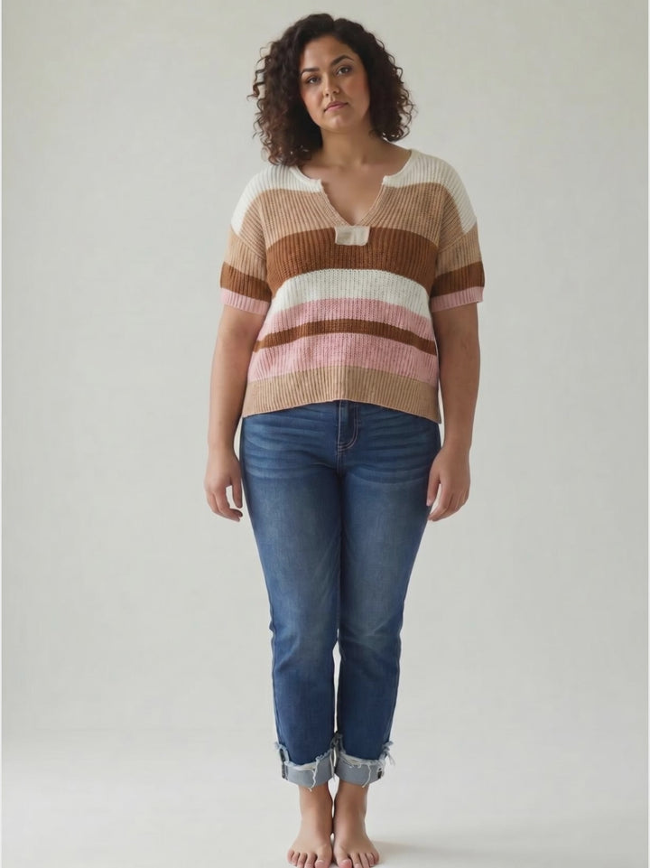 Maja Notch V Stripe Sweater- ROSY HAZELNUT