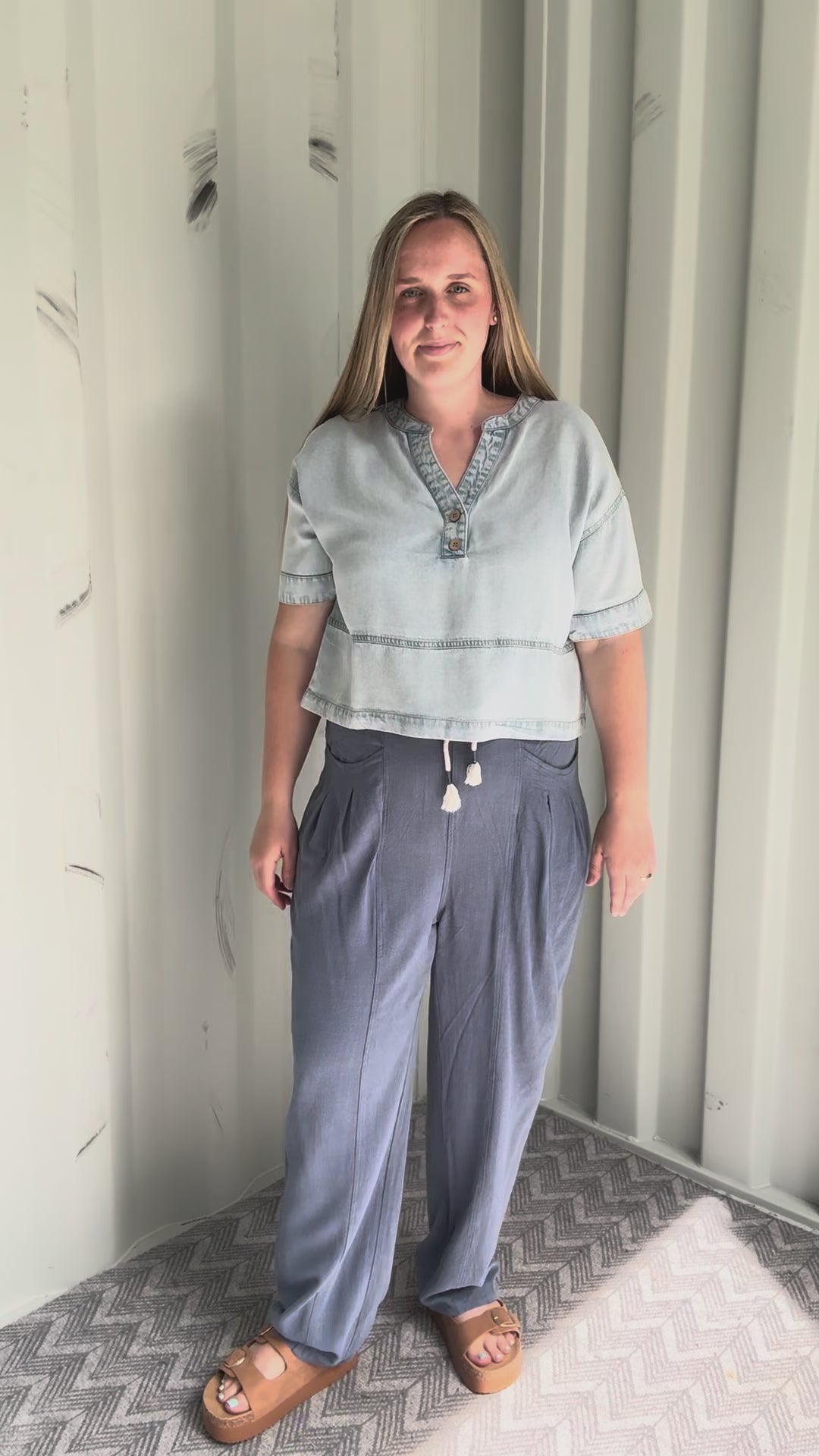Shania Linen Blend Barrel Pant- DENIM BLUE
