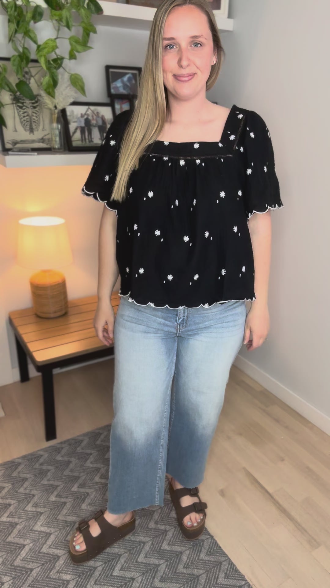 Orabelle Daisy Cotton Embroidered Blouse- BLACK