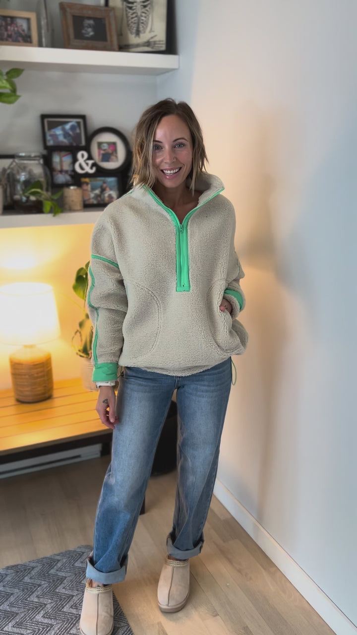 Marlow Fleece 1/2 Zip Pullover- OATMEAL/GREEN