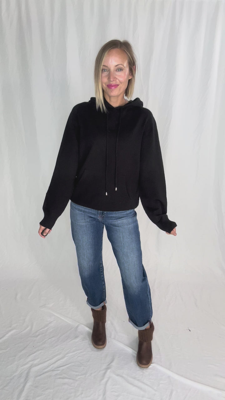 Wheatly Knit Sweater Hoodie- BLACK