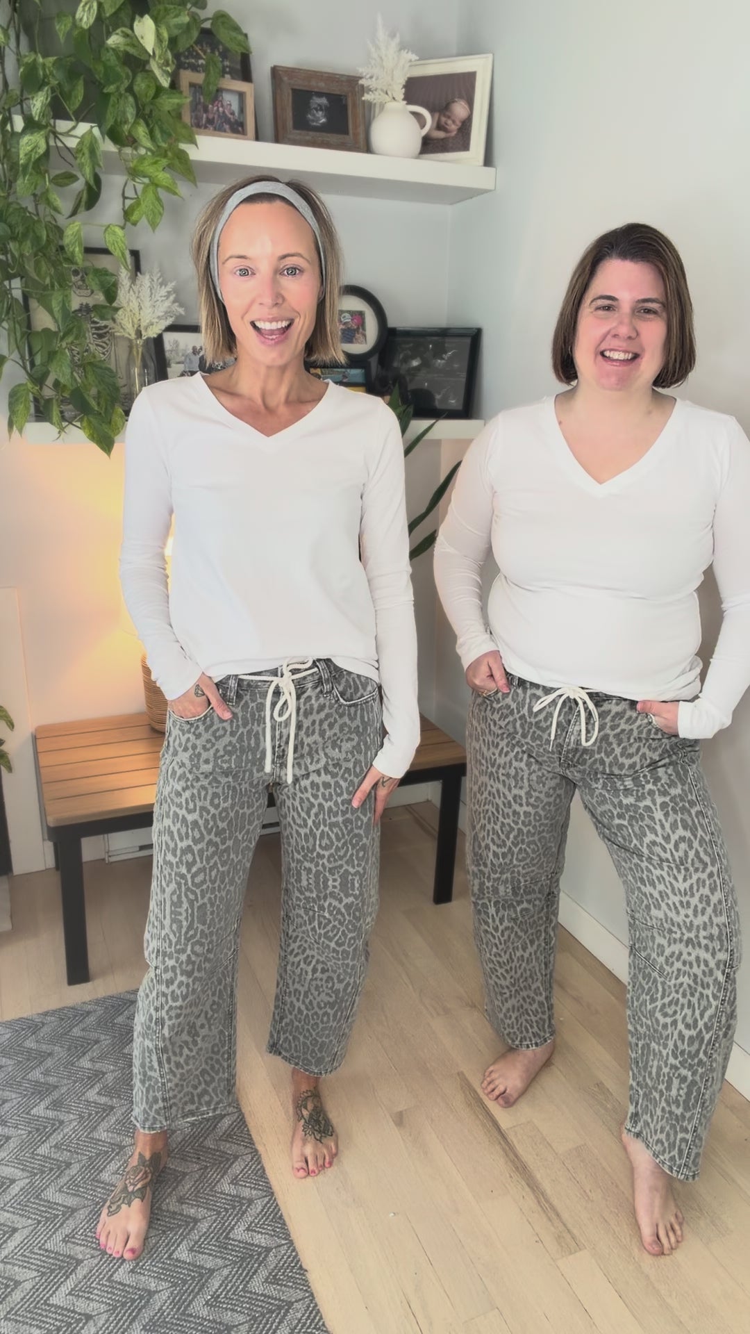 Vervet Dottie High Rise Leopard Print Barrel Jeans- GREY LEOPARD