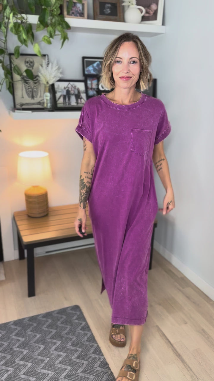 Northstar Washed Cotton Midi Dress- LT PLUM