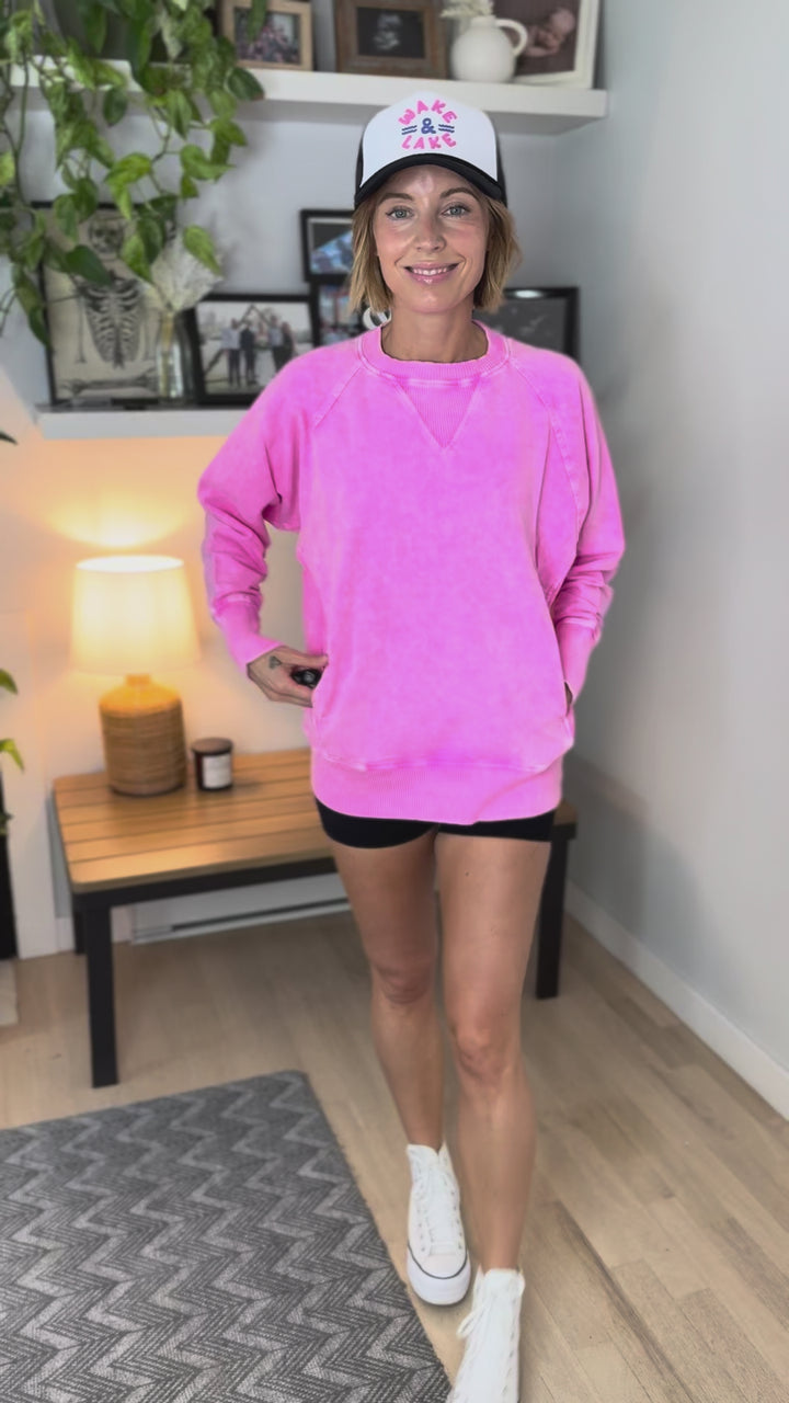 Jane Washed Tunic Pullover- PINK