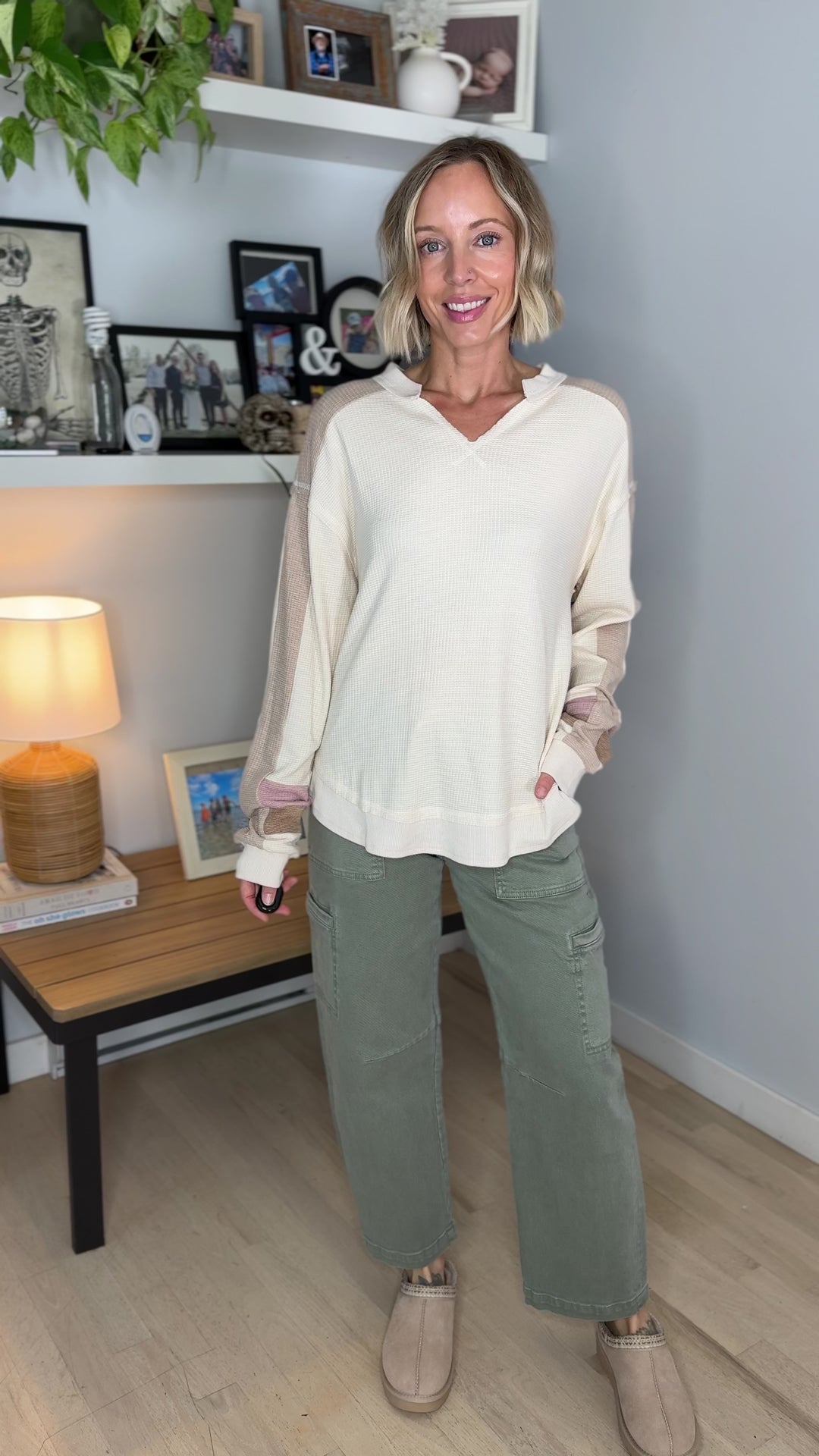 Elara Oversized Waffle Long Sleeve Pullover- NATURAL