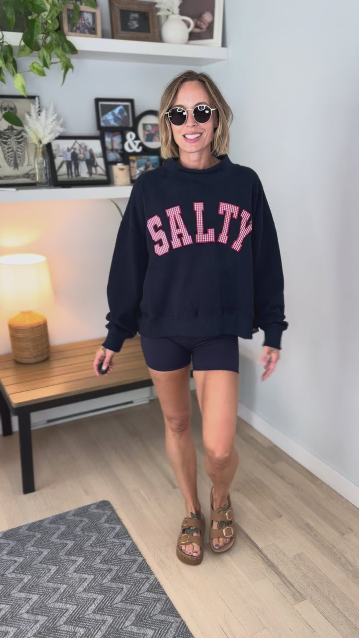 Kira Salty Mock Neck Sweatshirt- NAVY
