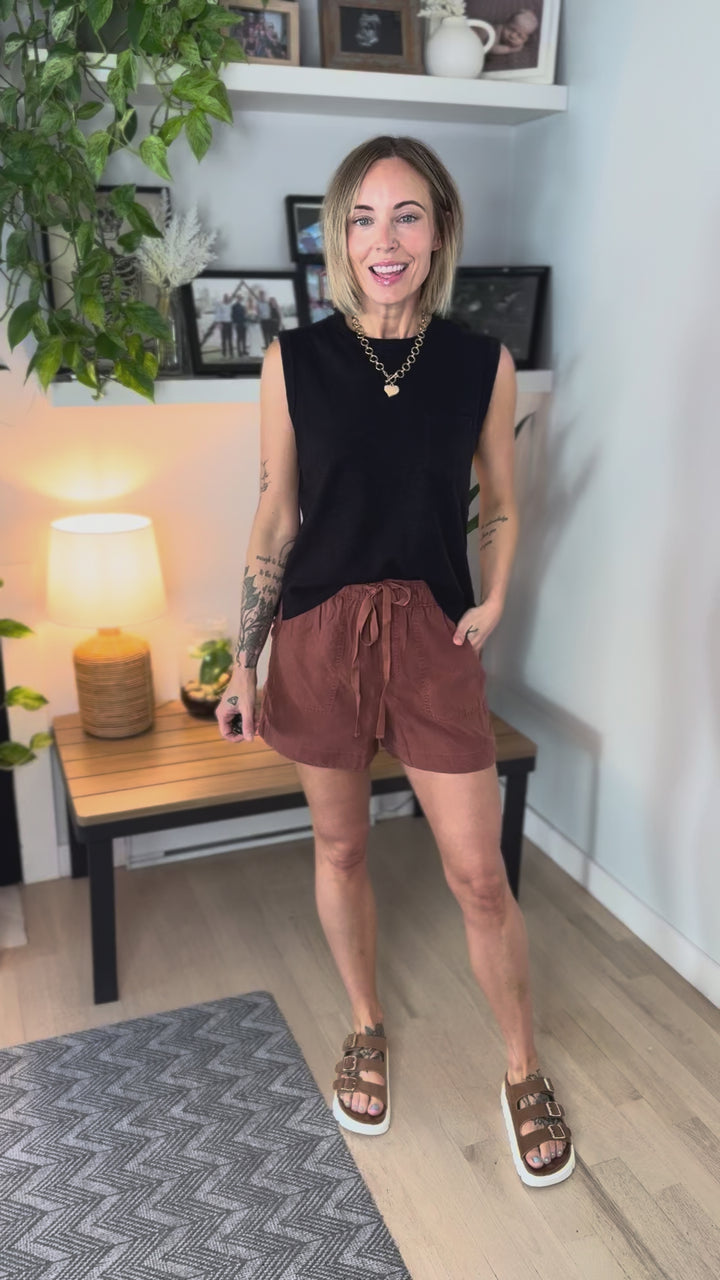 Seafoam Tencel Shorts- DARK RUST