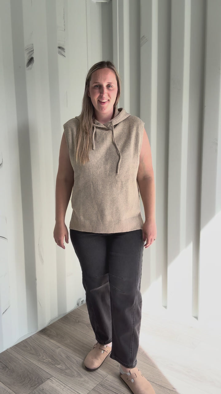 Greer Sleevless Hooded Sweater- TAUPE