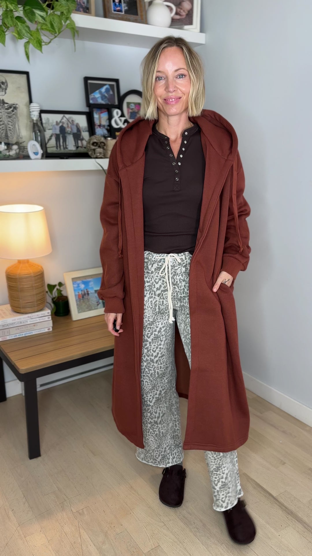 Oslo Hooded Cardigan- BRICK