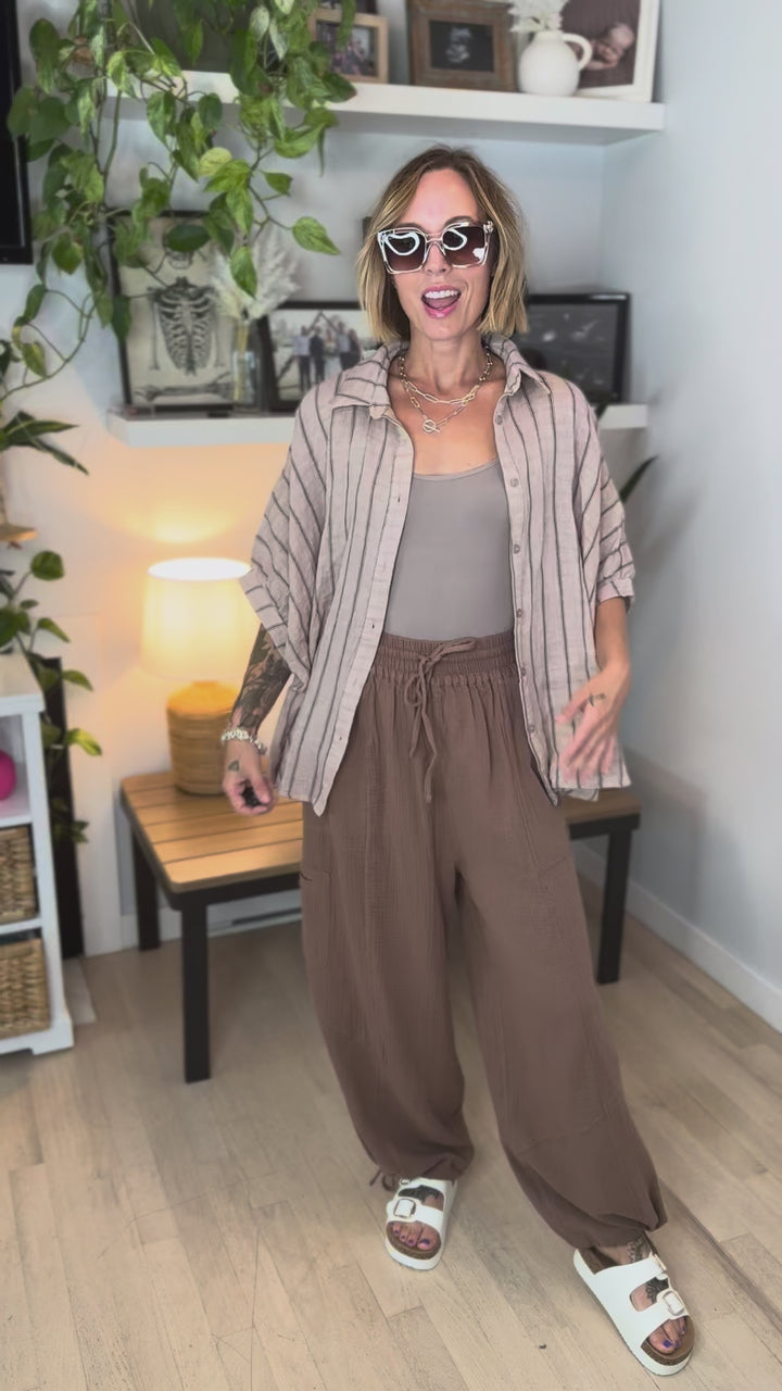 Goldie Cotton Gauze Harem Jogger- LATTE