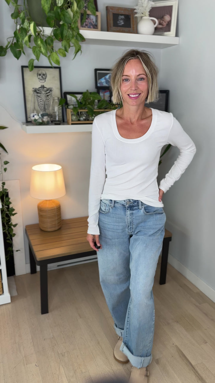 Annie Soft Ribbed Long Sleeve- OFF WHITE