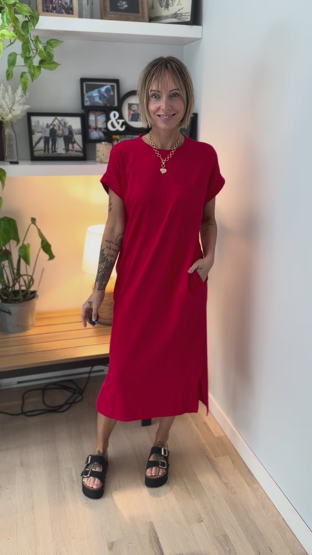 Yara Stretch Cotton Midi Dress- RUBY